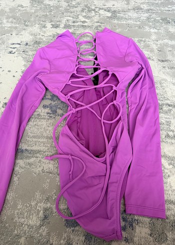 Mor Uzun Kollu Fermuarlı Kadın Mayo - Görsel 2