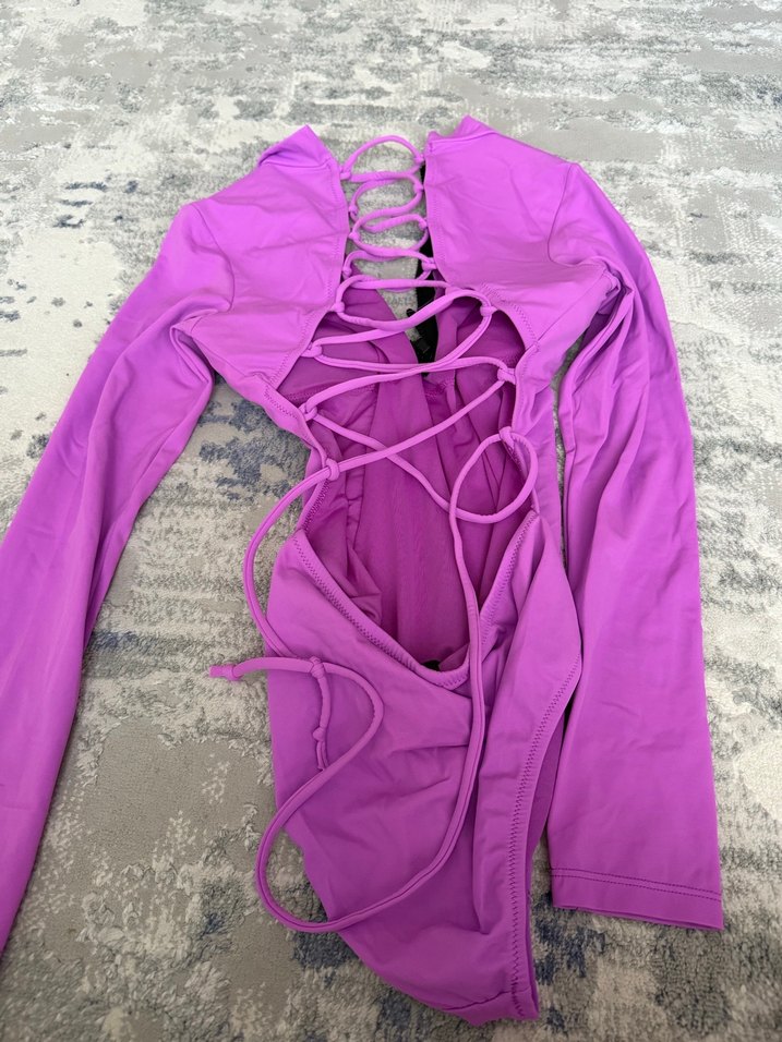 Mor Uzun Kollu Fermuarlı Kadın Mayo - Görsel 2