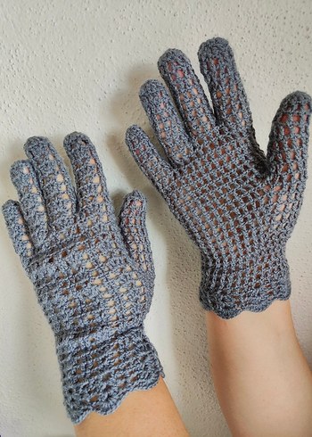 Gri Dantel Detaylı Örgü Kadın Eldiven - Görsel 11