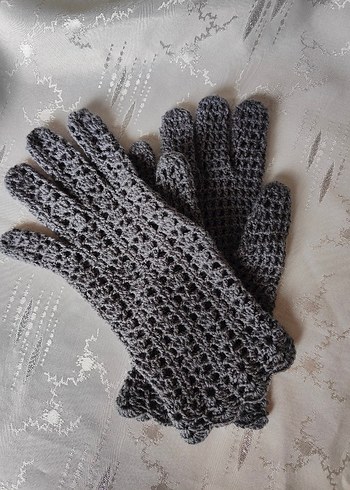 Gri Dantel Detaylı Örgü Kadın Eldiven - Görsel 5