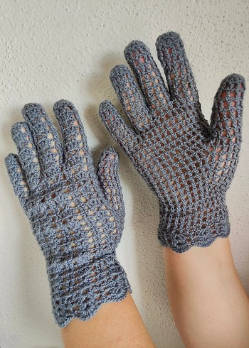 Gri Dantel Detaylı Örgü Kadın Eldiven - Görsel 10