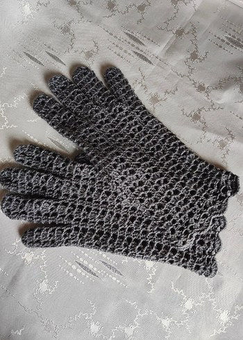 Gri Dantel Detaylı Örgü Kadın Eldiven - Görsel 7