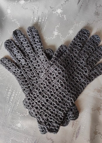 Gri Dantel Detaylı Örgü Kadın Eldiven - Görsel 6