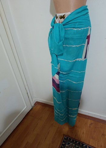 İnce Askılı Turkuaz Uzun Batik Pareo - Görsel 3