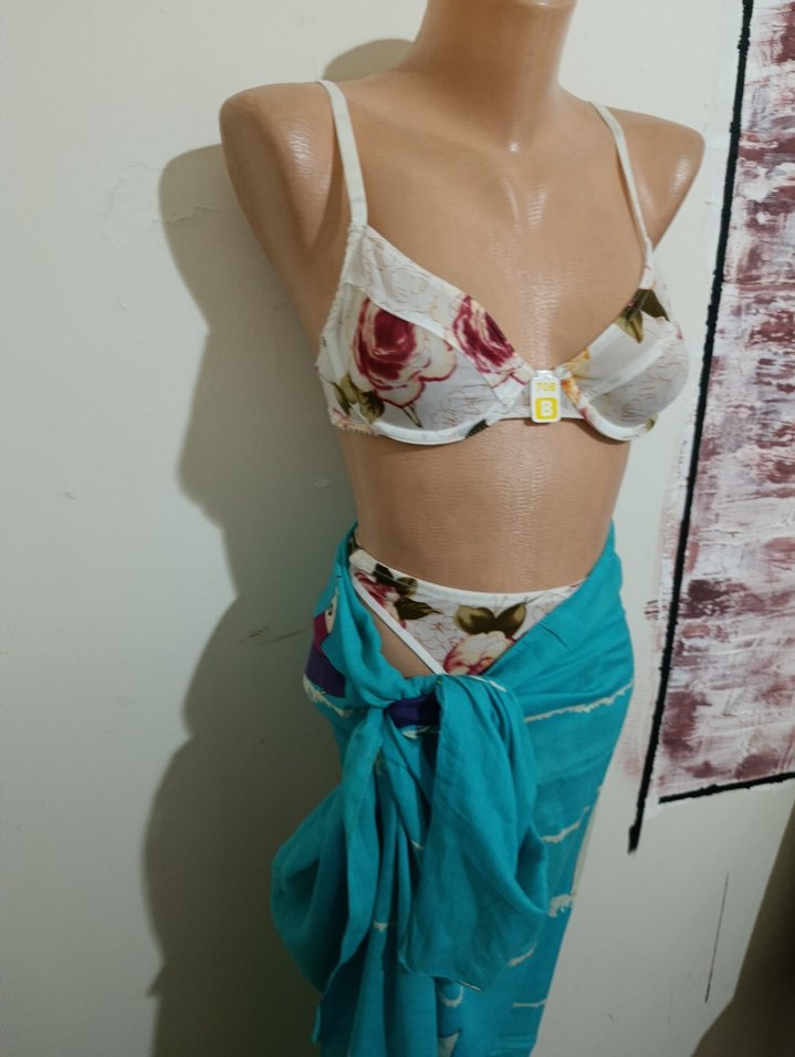 İnce Askılı Turkuaz Uzun Batik Pareo - Görsel 2