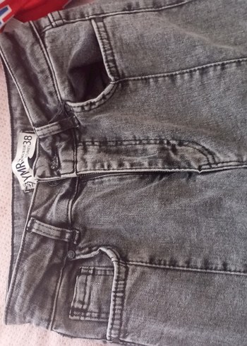 Düğmeli Gri Kadın Midi Kot Pantolon - Görsel 5