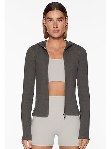 Kapüşonlu Fermuarlı Rib Sweatshirt