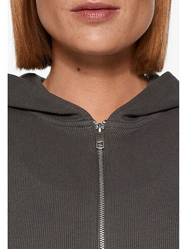 s Beden Kapüşonlu Fermuarlı Rib Sweatshirt