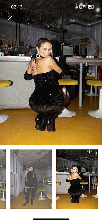 Siyah Payetli elbise - Görsel 7