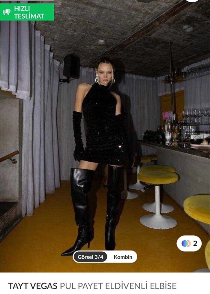 Siyah Payetli elbise - Görsel 2