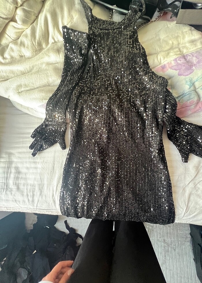 Siyah Payetli elbise - Görsel 3