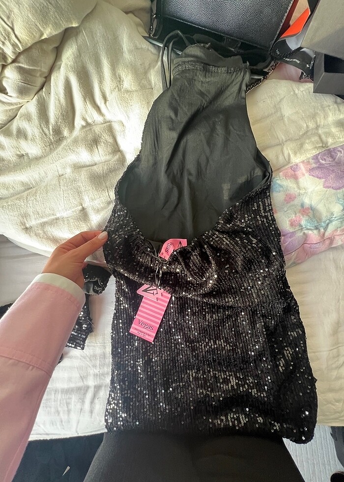 Siyah Payetli elbise - Görsel 4