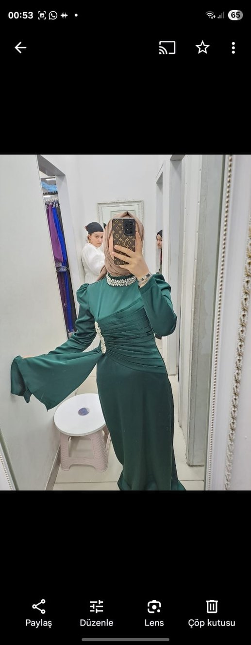 Uzun Yeşil Drapeli Abiye Elbise - Görsel 3