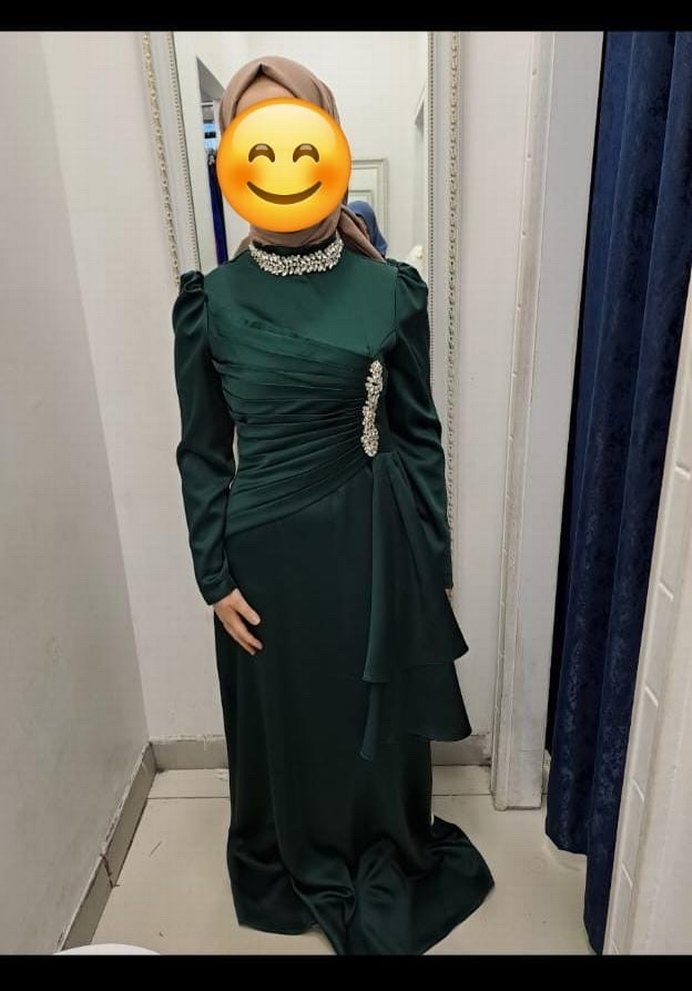 Uzun Yeşil Drapeli Abiye Elbise - Görsel 2