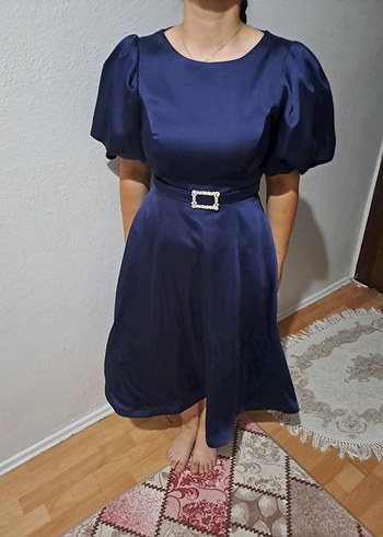 Klasik Lacivert Midi Elbise - Görsel 2