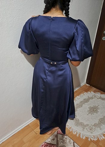 Klasik Lacivert Midi Elbise - Görsel 5