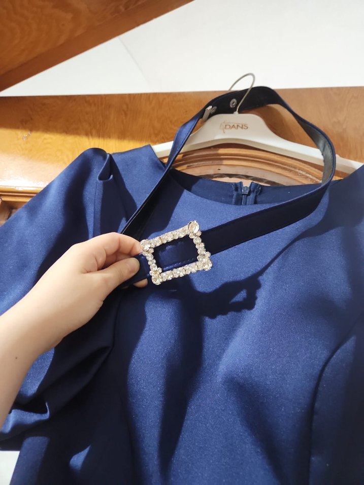 Klasik Lacivert Midi Elbise - Görsel 3