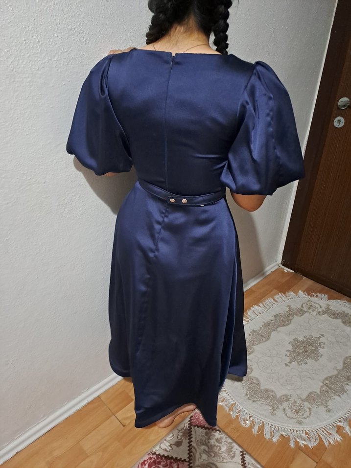 Klasik Lacivert Midi Elbise - Görsel 5