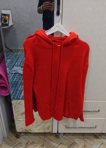 Kırmızı Örgü Kadın Sweatshirt
