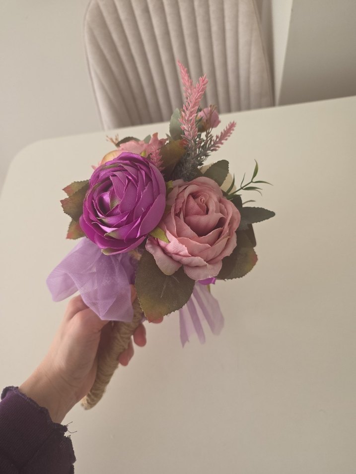 Pembe Dantel Bohem Gelin Buketi - Görsel 3