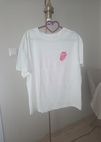 Beyaz Baskılı Oversize Kadın Tişört h&m - Görsel 3