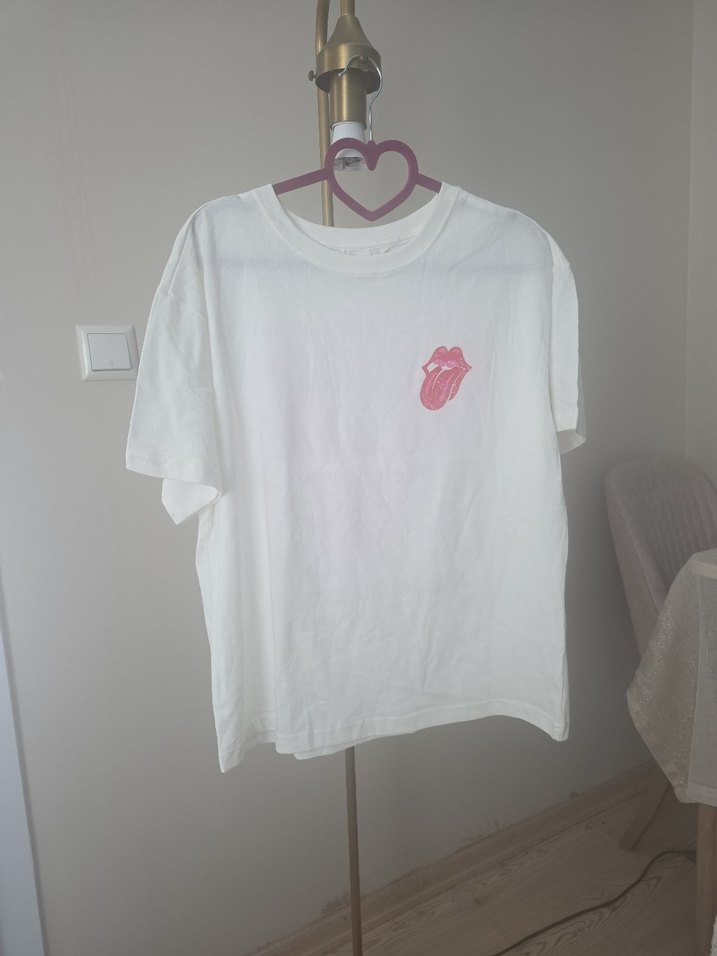 Beyaz Baskılı Oversize Kadın Tişört h&m - Görsel 3