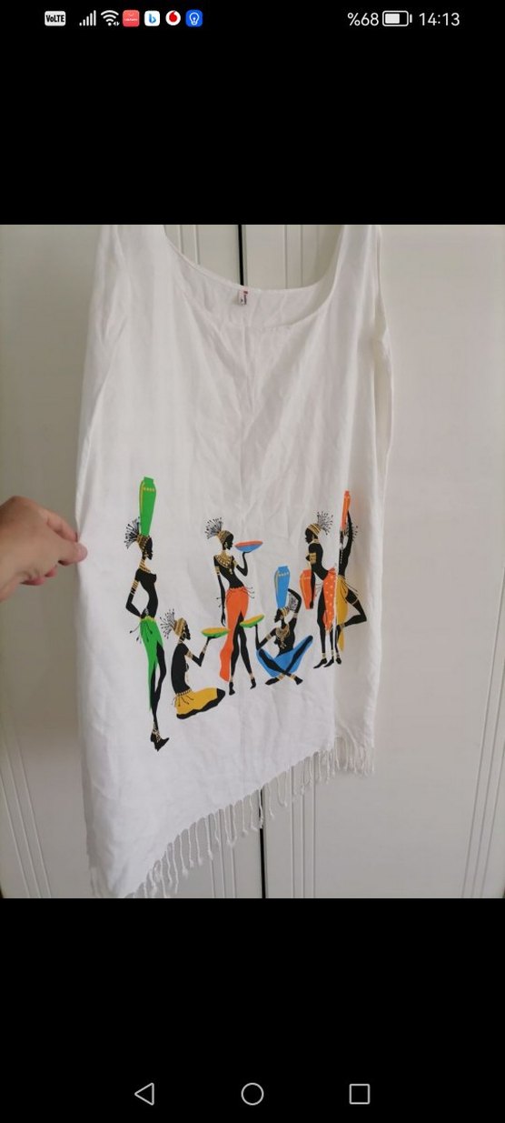 Baskılı Kolsuz Beyaz Mini Pareoiadesiz tahminiXL - Görsel 4