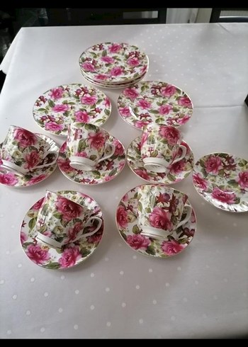 PorselenPembe Vintage Çiçek Desenli 6'lı çay Takımıiadesiz