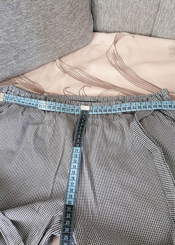 xl Beden gri Renk Kadın Gri pitikareli Keten Kemerli Rahat Pantoloniadesiz XL
