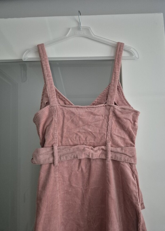 Pudra Rengi Kadife Salopet Elbise - Görsel 3