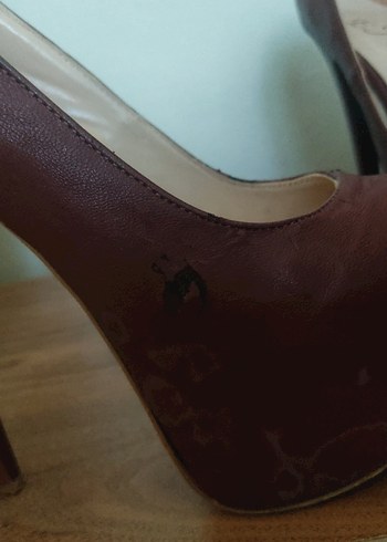 El Yapımı Kahverengi Deri Platform Topuklu Stiletto - Görsel 5