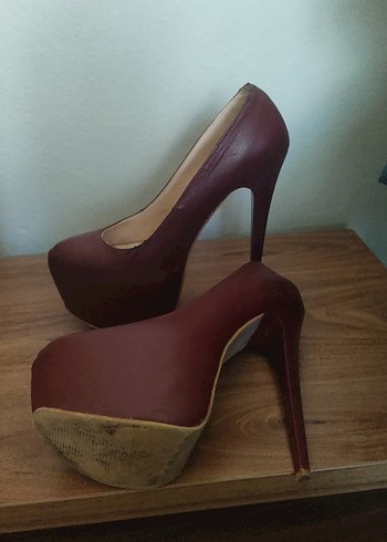 36 Beden El Yapımı Kahverengi Deri Platform Topuklu Stiletto