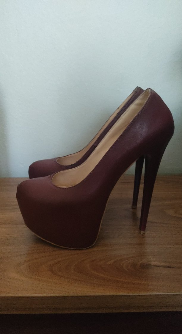 El Yapımı Kahverengi Deri Platform Topuklu Stiletto - Görsel 2