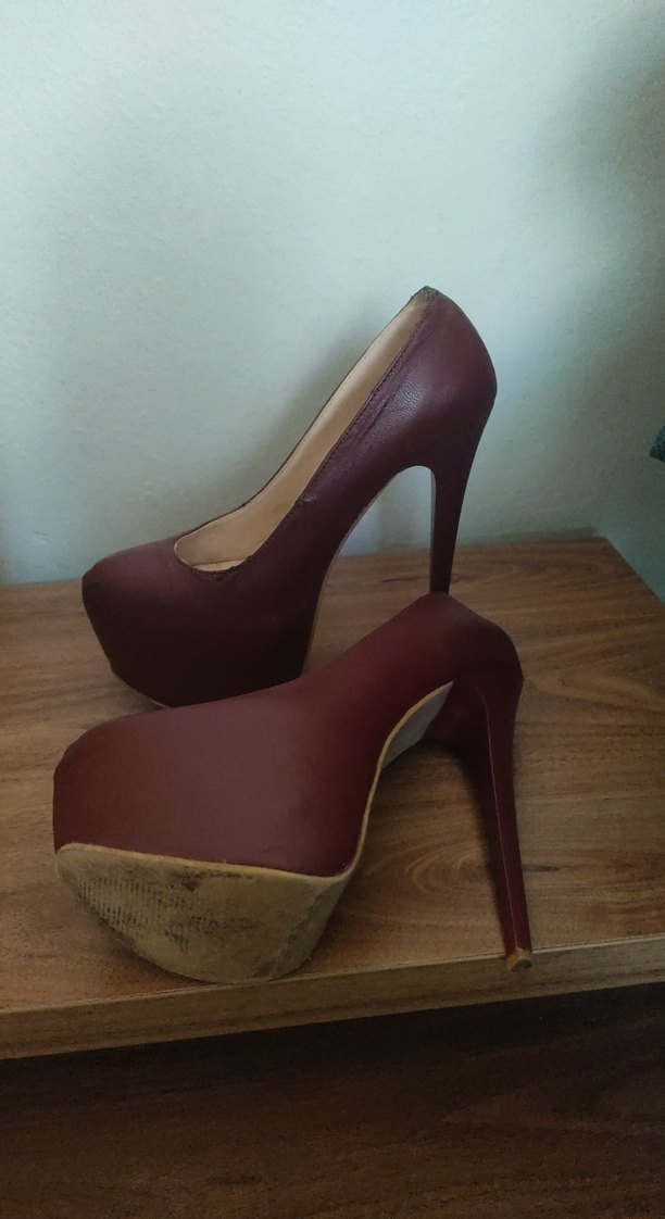 El Yapımı Kahverengi Deri Platform Topuklu Stiletto - Görsel 3