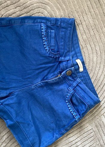 Nakışlı Mavi Bohem Kadın Mini Kot Şort - Görsel 2