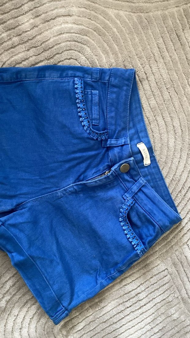 Nakışlı Mavi Bohem Kadın Mini Kot Şort - Görsel 2