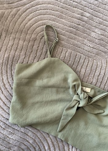 Kadın Keten Halter Yaka Crop Top - Görsel 2