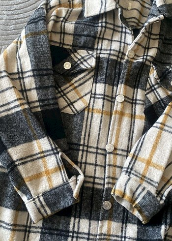 Kadın Gri Ekose Düğmeli Uzun Kollu Gömlek - Görsel 3