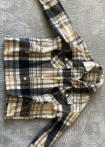 Kadın Gri Ekose Düğmeli Uzun Kollu Gömlek - Görsel 2