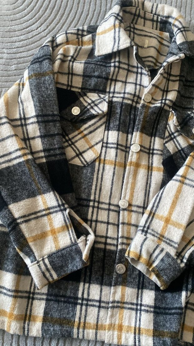 Kadın Gri Ekose Düğmeli Uzun Kollu Gömlek - Görsel 3