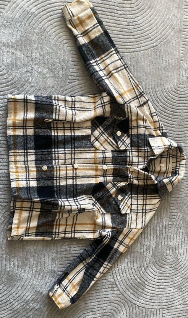 Kadın Gri Ekose Düğmeli Uzun Kollu Gömlek - Görsel 2