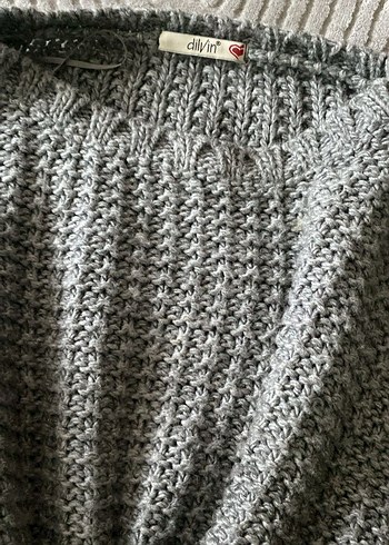 Gri Örgü Kadın Boğazlı Triko Kazak - Görsel 3