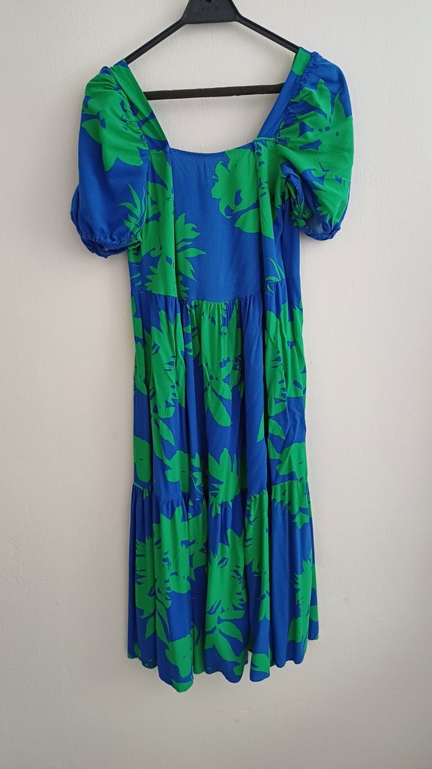 Bohem Mavi Yeşil Uzun Elbise - Görsel 2