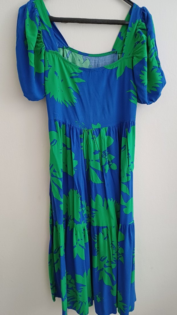 Bohem Mavi Yeşil Uzun Elbise - Görsel 3