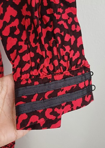 Uzun Kırmızı V Yakalı Bohem Elbise - Görsel 5