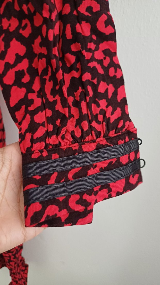 Uzun Kırmızı V Yakalı Bohem Elbise - Görsel 5