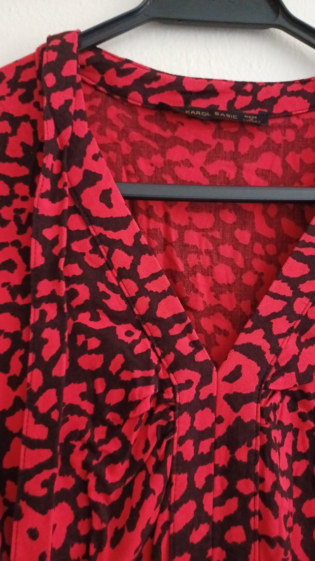 Uzun Kırmızı V Yakalı Bohem Elbise - Görsel 4