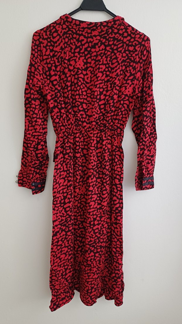 Uzun Kırmızı V Yakalı Bohem Elbise - Görsel 3