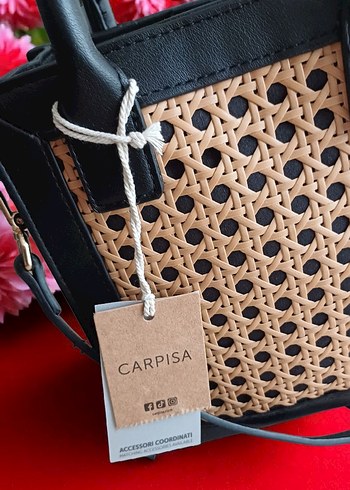 Carpisa Hasır Detaylı Siyah Deri Kadın Çanta