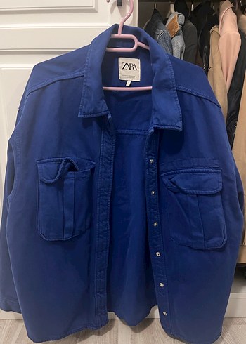 Zara Lacivert Düğmeli Kadın Denim Ceket